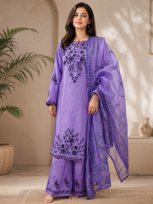Lavender Embroidered 3 Piece stitched Suit