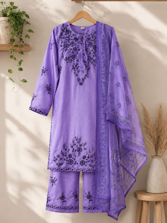 Lavender Embroidered 3 Piece stitched Suit