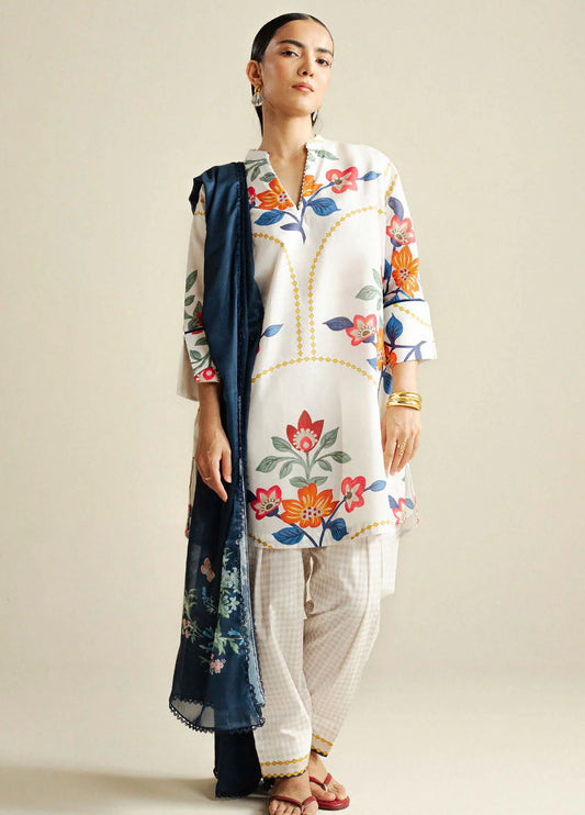 Coco Prints By Zara Shahjahan Printed Slub Cotton 3 Piece Unstitched Suit